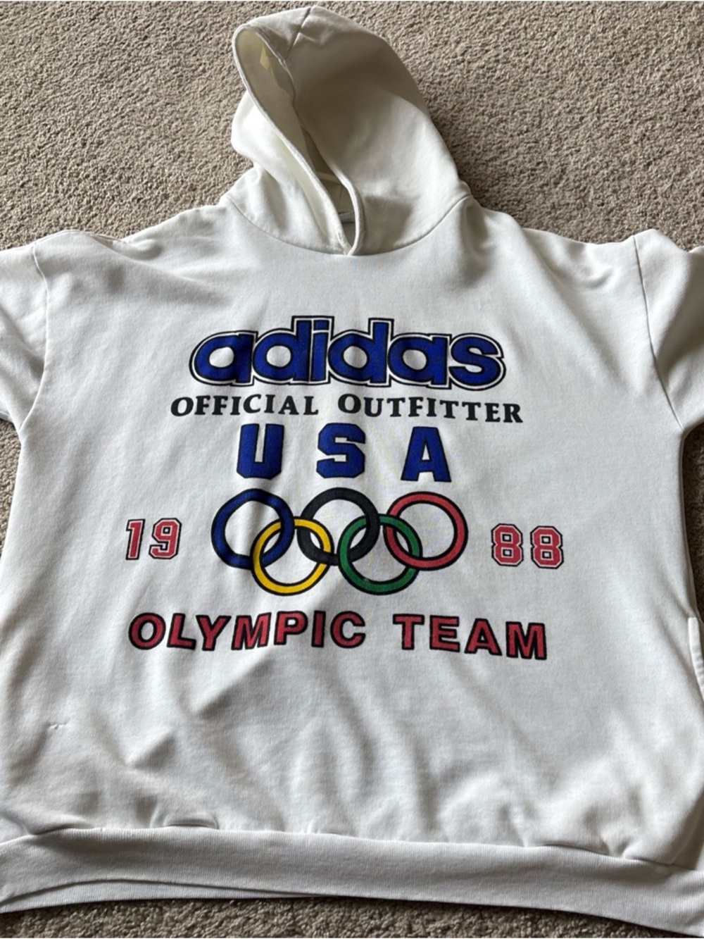 adidas White Hoodie with Multicolor Olympic Rings and USA Graphic